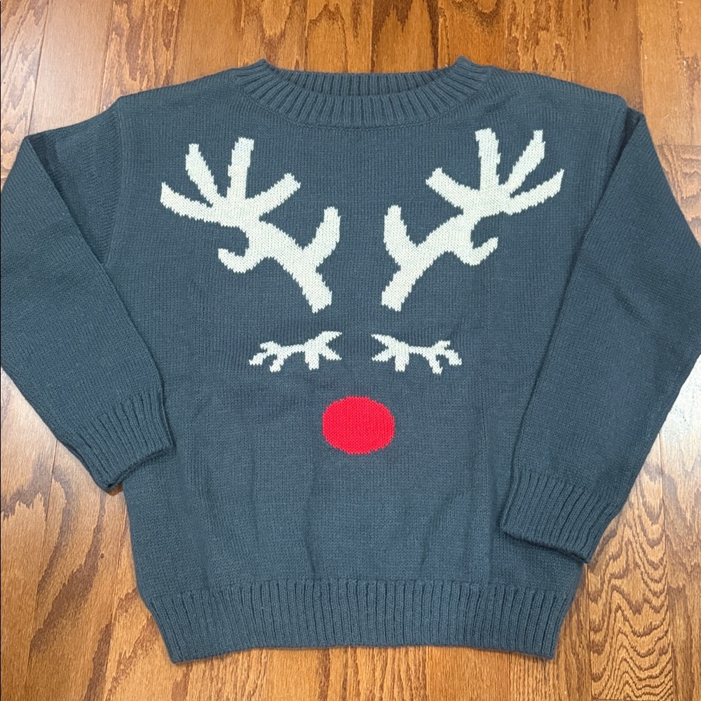 Red nosed Reindeer Christmas Sweater Glistening Antlers - Picture 7 of 15